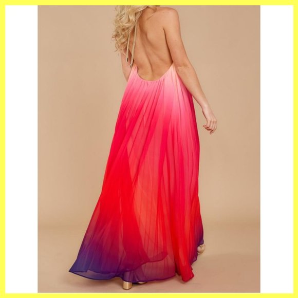 NWT Ombre Halter Pleated Maxi Dress SML - Picture 5 of 6